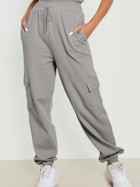 Chic Solid Tie-Front Slant Pocket Casual Loose Pants