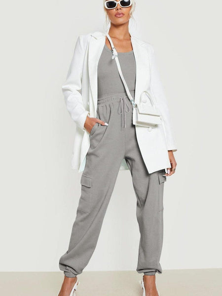 Chic Solid Tie-Front Slant Pocket Casual Loose Pants