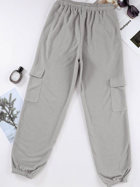 Chic Solid Tie-Front Slant Pocket Casual Loose Pants