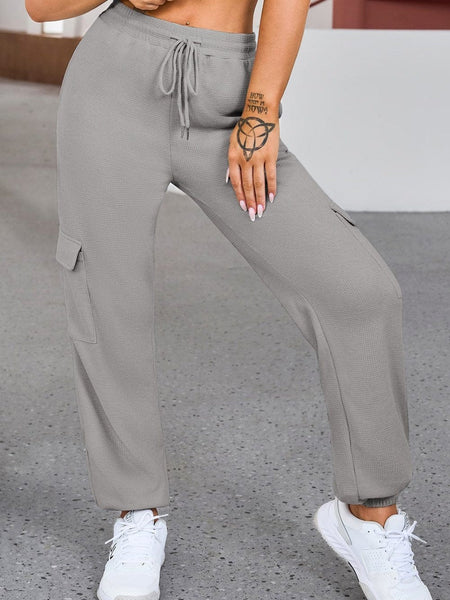 Chic Solid Tie-Front Slant Pocket Casual Loose Pants
