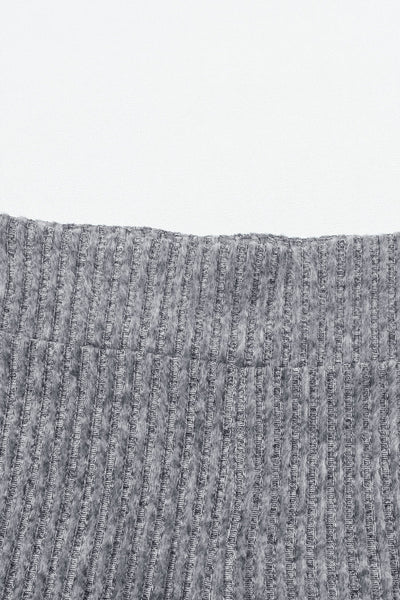 Ribbed Gray Textured Leggings with Wide Waistband