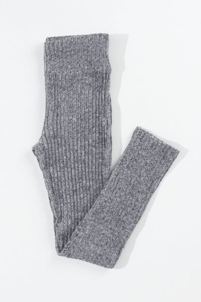 Ribbed Gray Textured Leggings with Wide Waistband