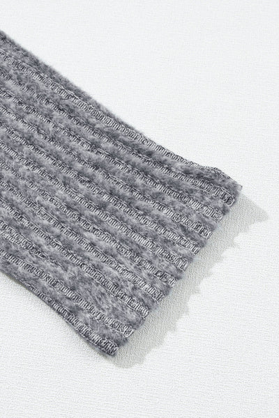 Ribbed Gray Textured Leggings with Wide Waistband
