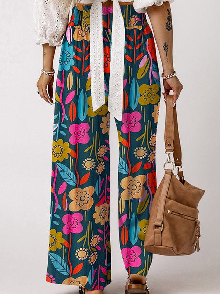 Green Blossom Smocked High Waist Pants