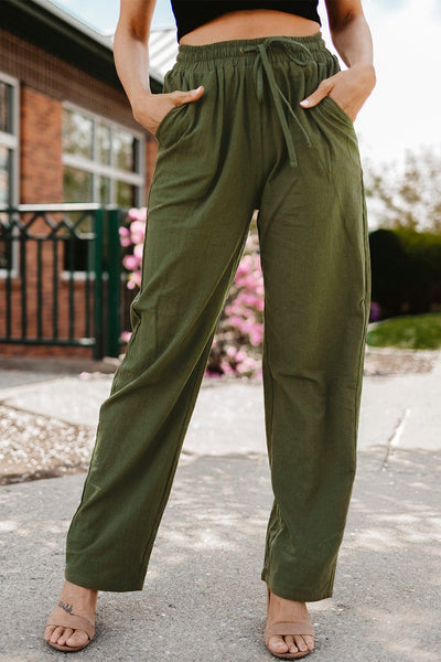 Linen Blend Palazzo Pants with Drawstring