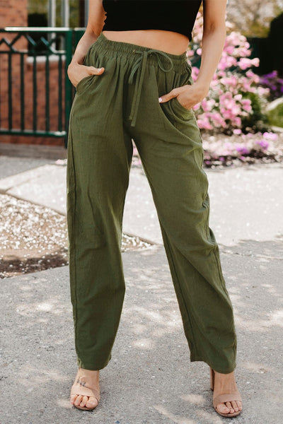 Casual High Waist Solid Color Wide Leg Pants