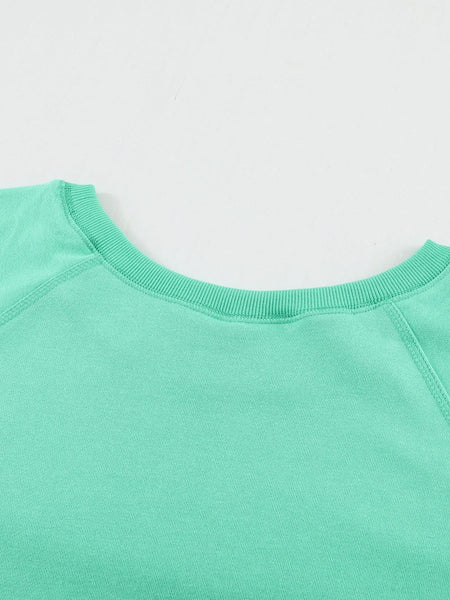 Green Crew Neck French Terry Pullover Sweatshirt for Women
