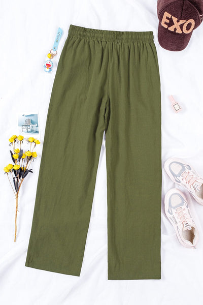 Linen Blend Palazzo Pants with Drawstring