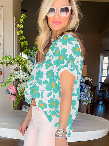 Print Temperament V Neck Short Sleeved Blouse