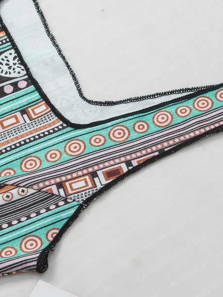 Green Geo Print Square Neck Tank Top for a Stylish Western Look