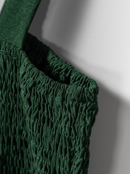Green Smocked Sleeveless Jumpsuit with Wide Leg and Pockets