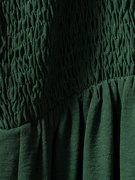 Green Smocked Sleeveless Jumpsuit with Wide Leg and Pockets