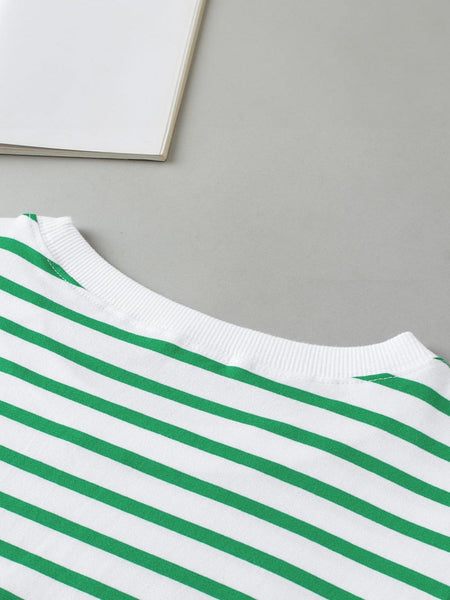 Green Striped Puff Sleeve Southern Belle Tee