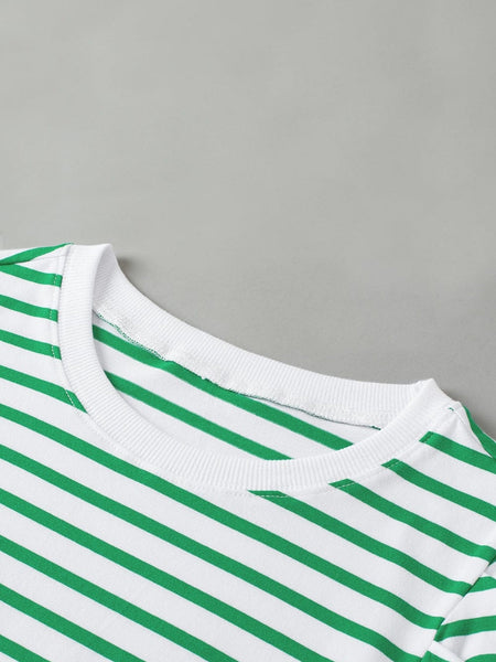 Green Striped Puff Sleeve Southern Belle Tee