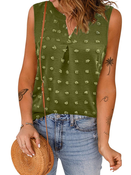Pom V Neck Solid Color Sleeveless Mini Dress