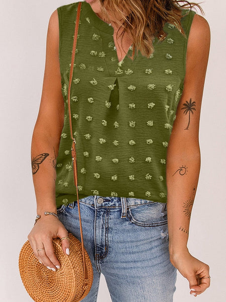 Pom V Neck Solid Color Sleeveless Mini Dress