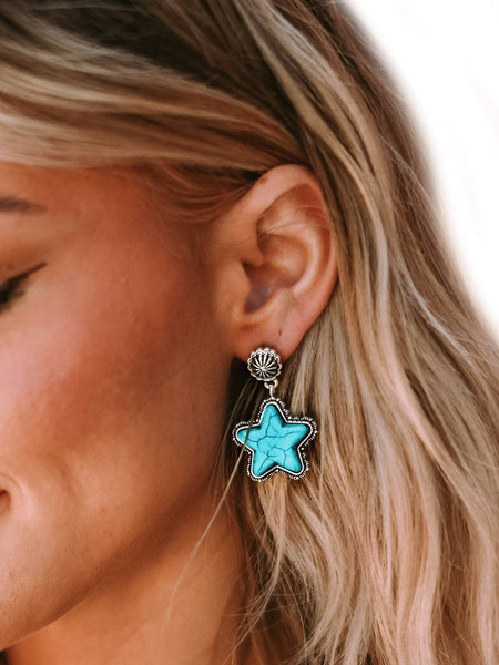 Green Turquoise Star Drop Vintage Western Earrings