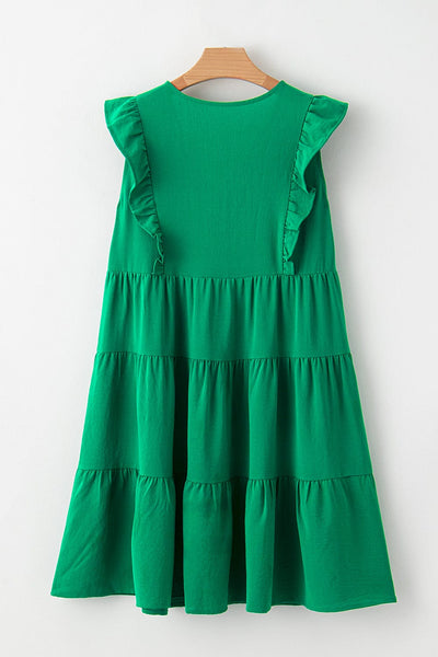 V Neck Sexy Solid Color Casual Fly Sleeve Midi Dress