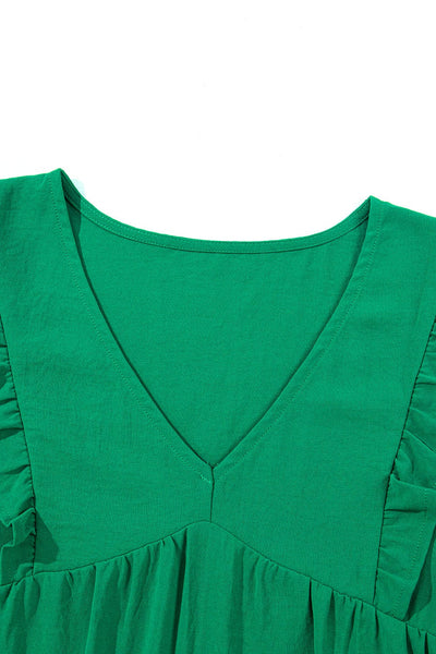 V Neck Sexy Solid Color Casual Fly Sleeve Midi Dress