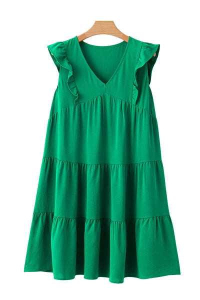 V Neck Sexy Solid Color Casual Fly Sleeve Midi Dress