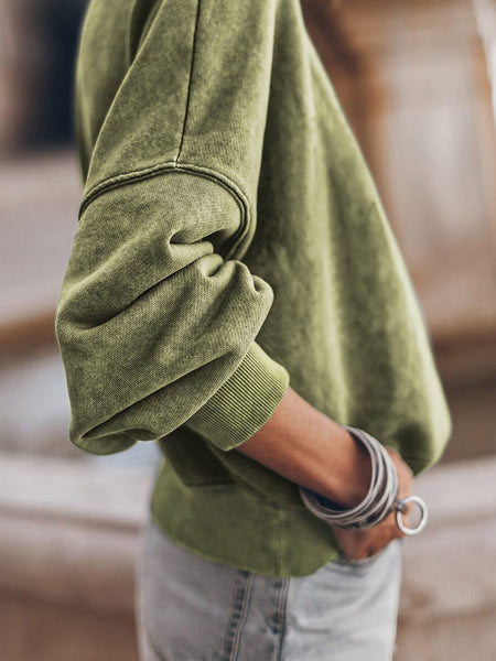Green Vintage Drop Shoulder Round Neck Pullover Sweatshirt
