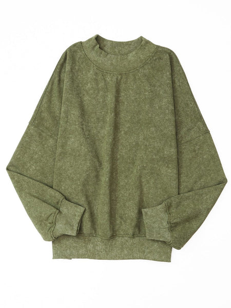 Green Vintage Drop Shoulder Round Neck Pullover Sweatshirt