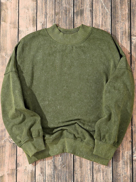 Green Vintage Drop Shoulder Round Neck Pullover Sweatshirt