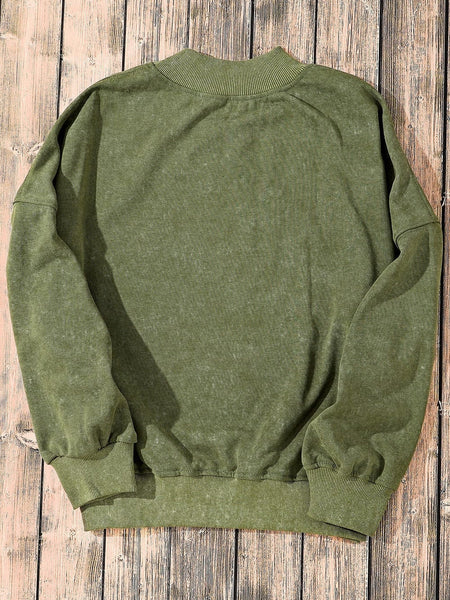 Green Vintage Drop Shoulder Round Neck Pullover Sweatshirt