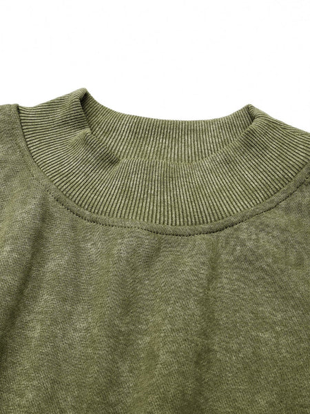 Green Vintage Drop Shoulder Round Neck Pullover Sweatshirt