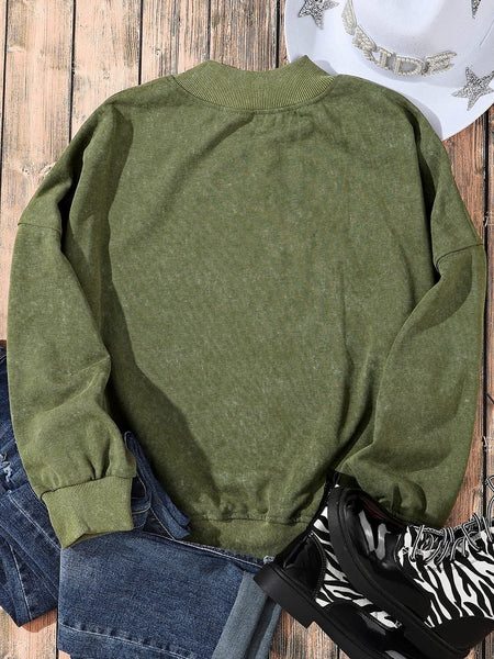 Green Vintage Drop Shoulder Round Neck Pullover Sweatshirt