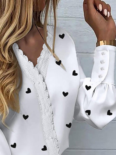 Heart Pattern Lantern Sleeve Blouse