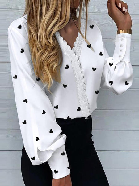 Heart Pattern Lantern Sleeve Blouse