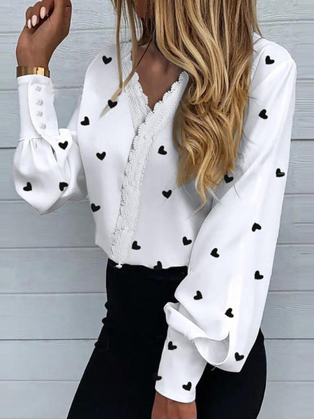 Heart Pattern Lantern Sleeve Blouse
