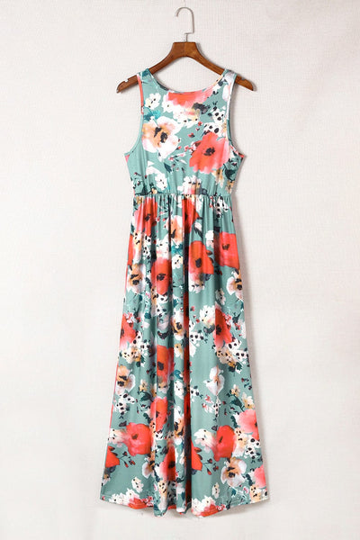 High Neck Floral Print Tie Long Sleeve Dress