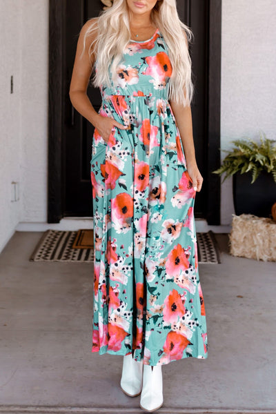 High Neck Floral Print Tie Long Sleeve Dress