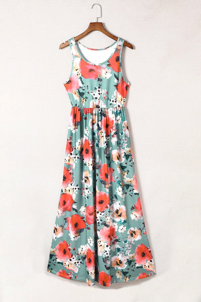 High Neck Floral Print Tie Long Sleeve Dress