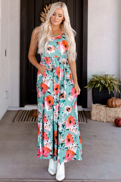 High Neck Floral Print Tie Long Sleeve Dress