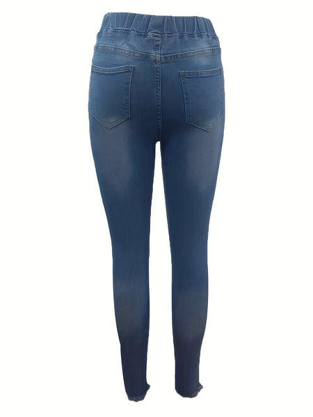 High Waist Raw Hem Ripped Skinny Casual Denim Jeans
