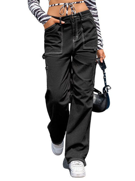 High Waist Straight Overalls With Pockets For Women
