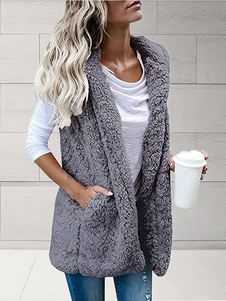 Women's Plush Espresso Sherpa Vest with Oversized Lapels made for easy styling and wardrobe coordination, with premium-like structure and finish.