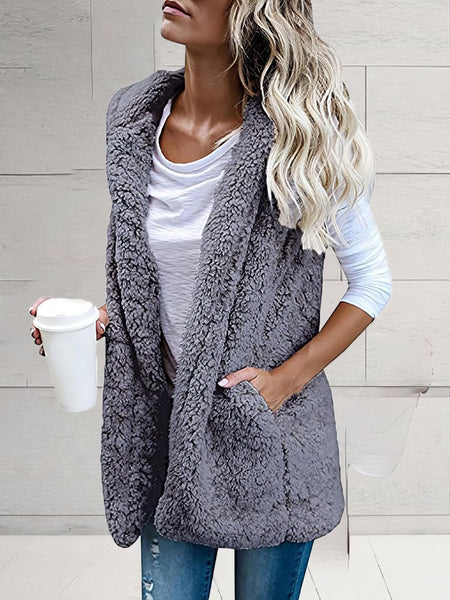 Open Front Sherpa Vest with Hood