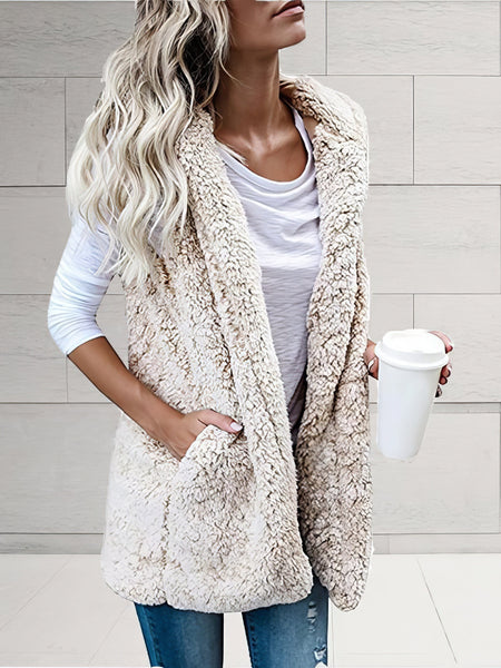 Women's Plush Espresso Sherpa Vest with Oversized Lapels made for easy styling and wardrobe coordination, with premium-like structure and finish.