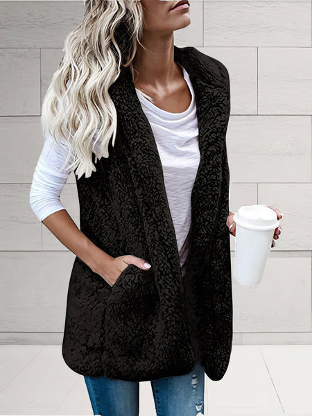 Open Front Sherpa Vest with Hood