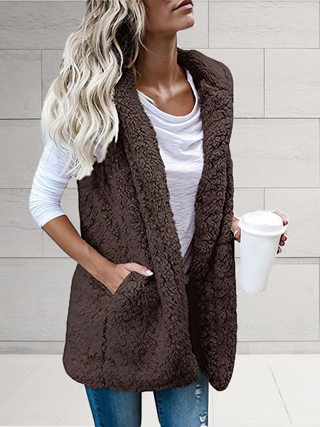 Oversized Teddy Bear Vest with Pockets
