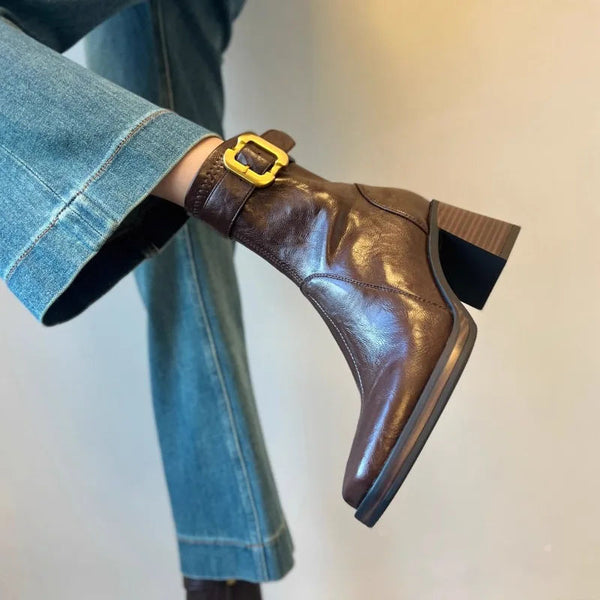 Women's Square Toe Buckle Booties