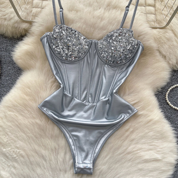 Women's Sequined Backless Crop Top