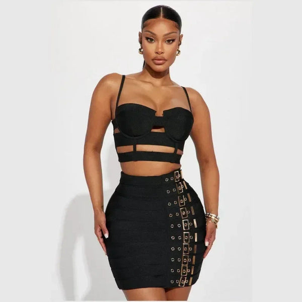 Strapped Skirt Crop Top Set