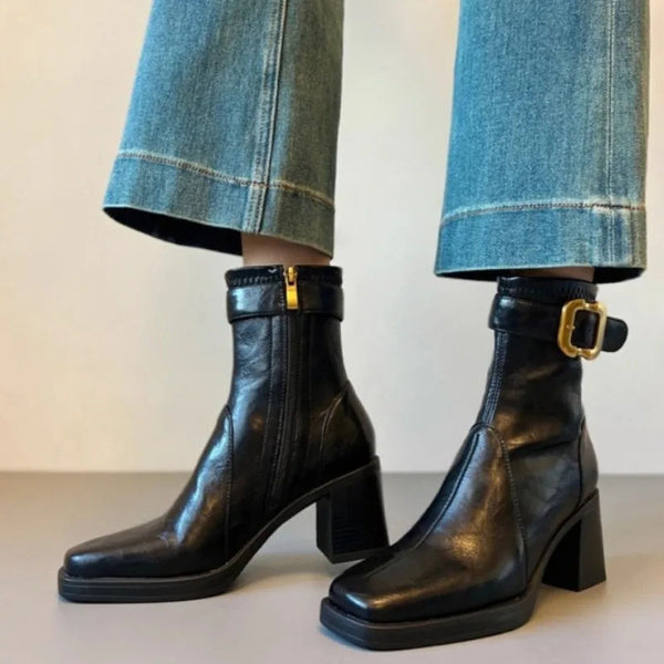Women's Square Toe Buckle Booties