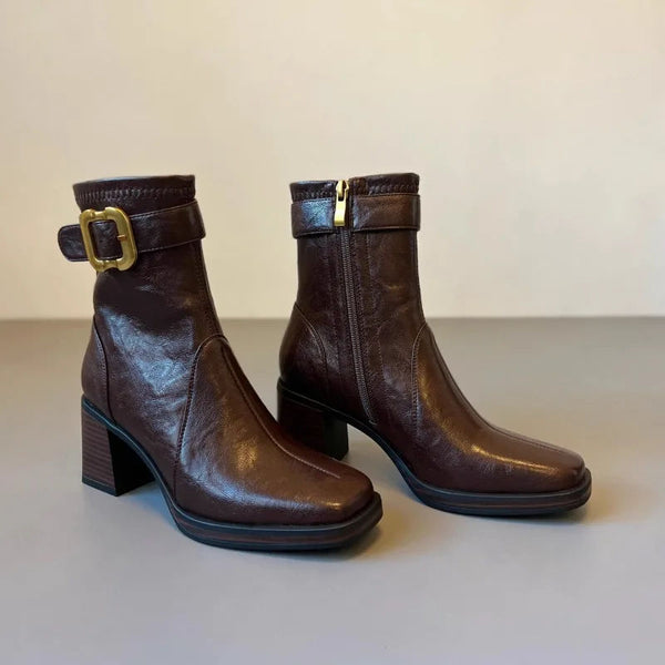 Women's Square Toe Buckle Booties