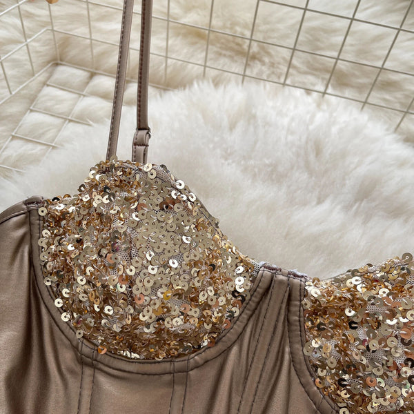 Women's Sequined Backless Crop Top
